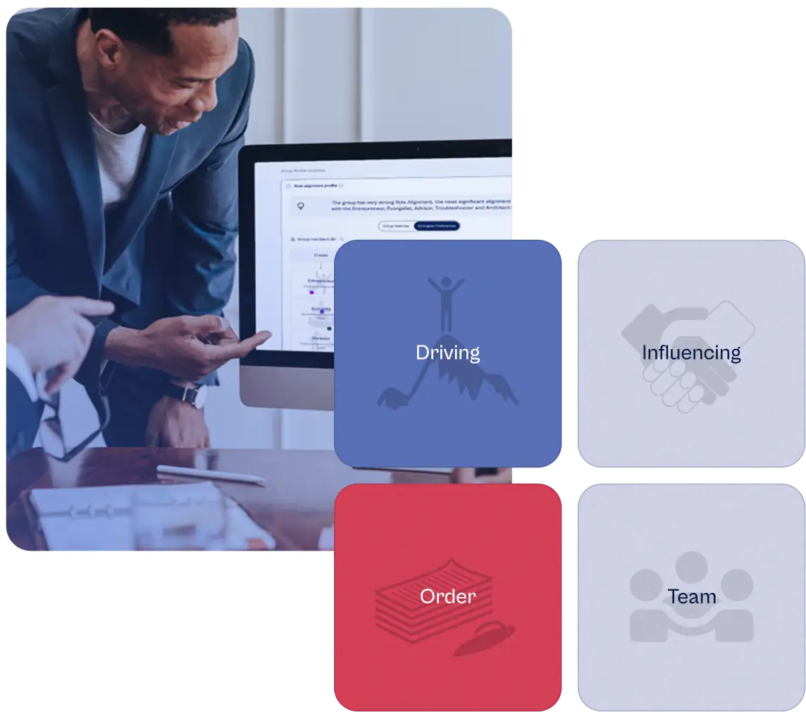 Organisation leader pointing at a screen